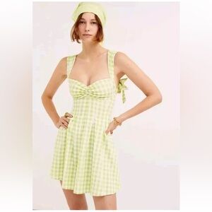 For Love and Lemons August Mini Dress. Green white gingham. Size Small.